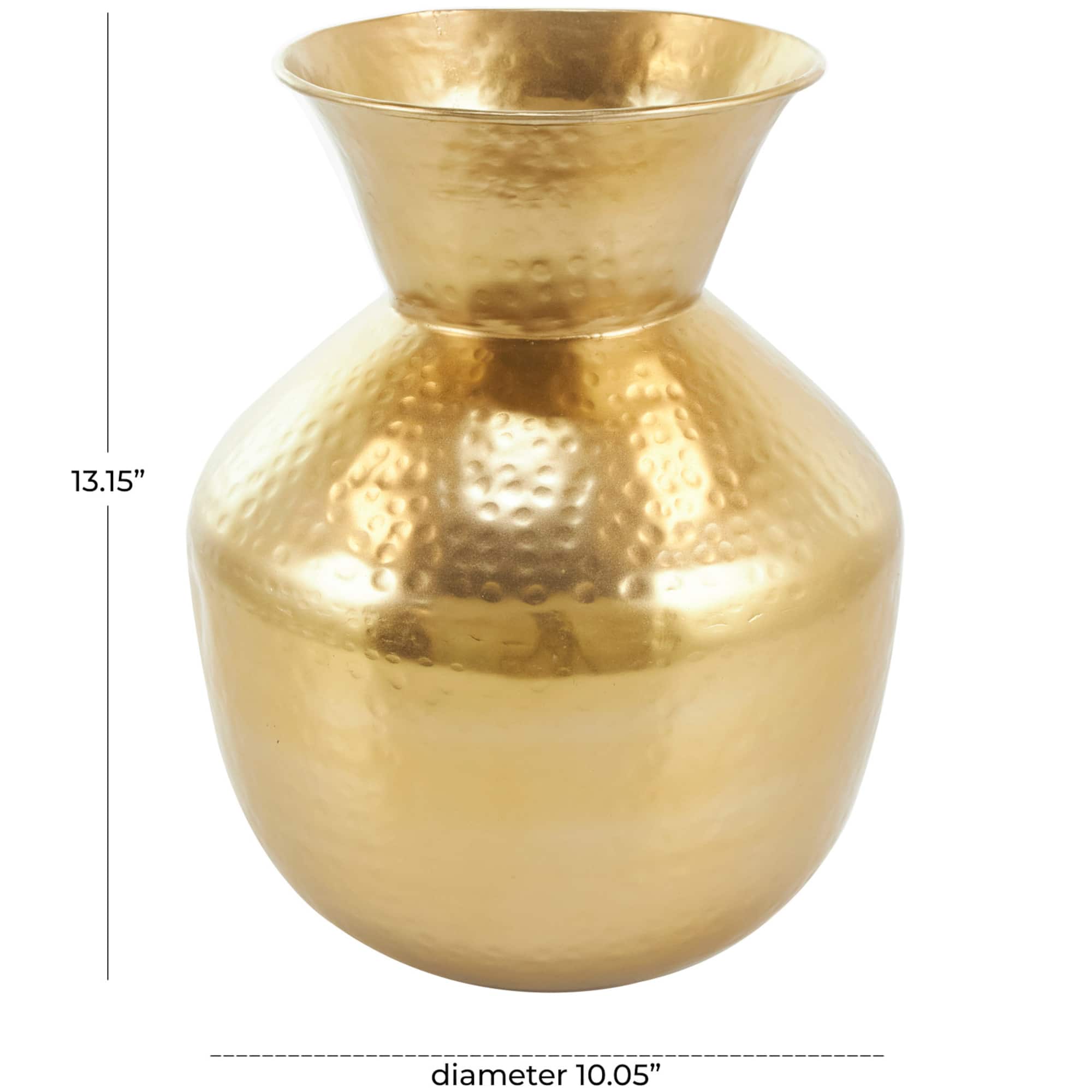 13" Gold Hammered Texture Metal Vase